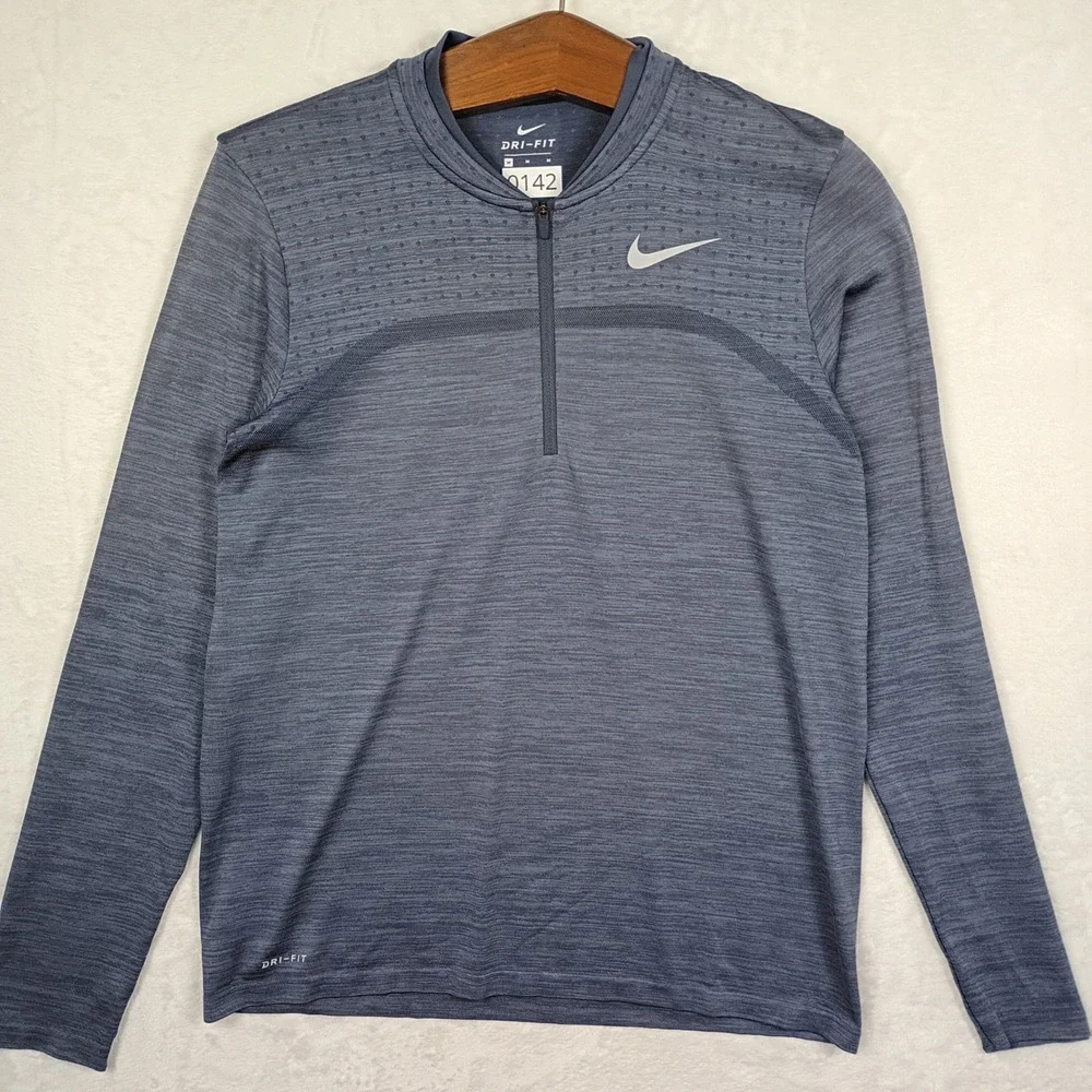 Nike‎ Dri-FIT Mens Quarter Zip Pullover Heathered Blue Grey Performance Top M
